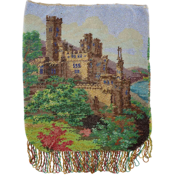 Large English Micro-Beaded Scenic Castle Handbag