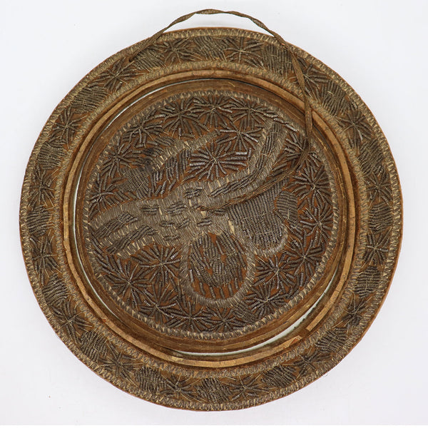 Indian Mughal Beaded Metallic Thread Round Travel Cosmetic Mirror