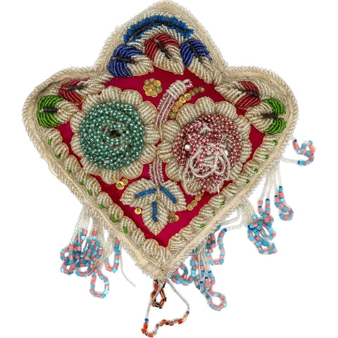 Native American Iroquois Beadwork and Fabric Pin Cushion Pillow