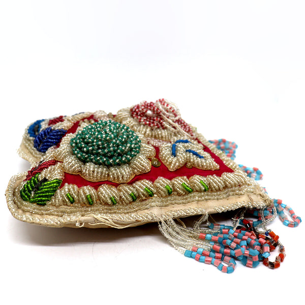 Native American Iroquois Beadwork and Fabric Pin Cushion Pillow