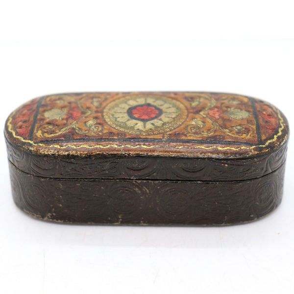 Small Italian Florentine Painted and Tooled Leather Trinket Box