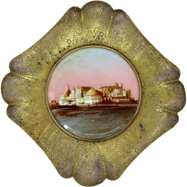 American Montgomery Bros. Gilt Silverplate Mother of Pearl Hotel del Coronado Plate