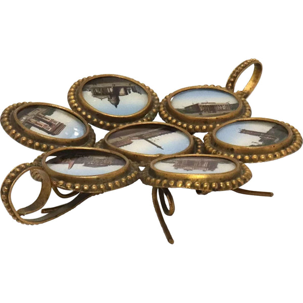 Small French Eglomise and Brass Souvenir Calling Card Tray
