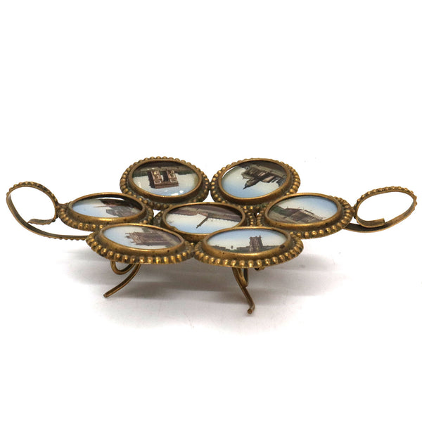 Small French Eglomise and Brass Souvenir Calling Card Tray