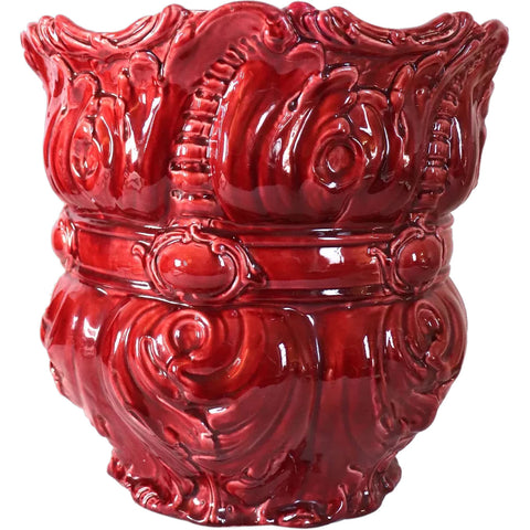 Large American Rococo Revival Majolica Pottery Red Glazed Planter