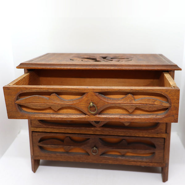 German Black Forest Walnut and Pine Miniature Chest of Drawers Jewelry Box