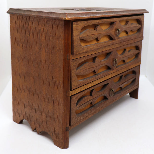 German Black Forest Walnut and Pine Miniature Chest of Drawers Jewelry Box