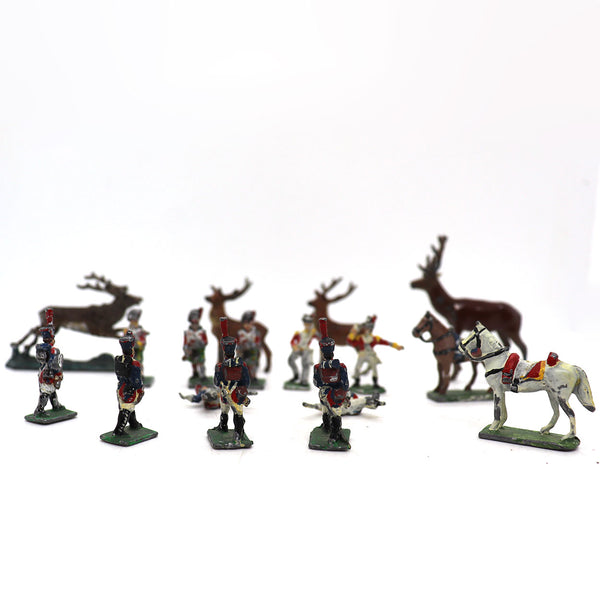 Collection of (17) Vintage Lead Military Toy Soldiers, Animals and Book