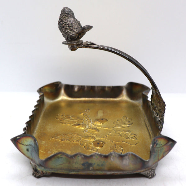 American Pairpoint Mfg. Co. Gilt Silverplate Bird Handle Calling Card Tray