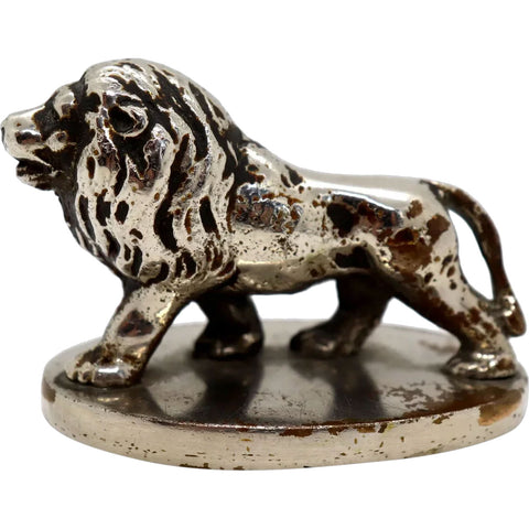 Vintage Chrome Plated Cast Bronze Striding Lion Ornament / Paperweight