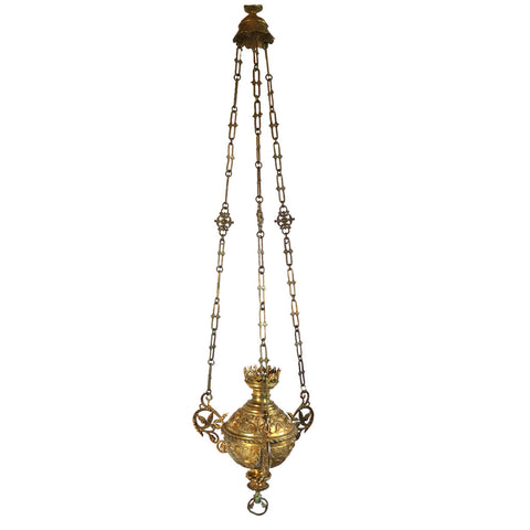 French Gothic Revival Brass Ecclesiastical Sanctuary Hanging Lamp