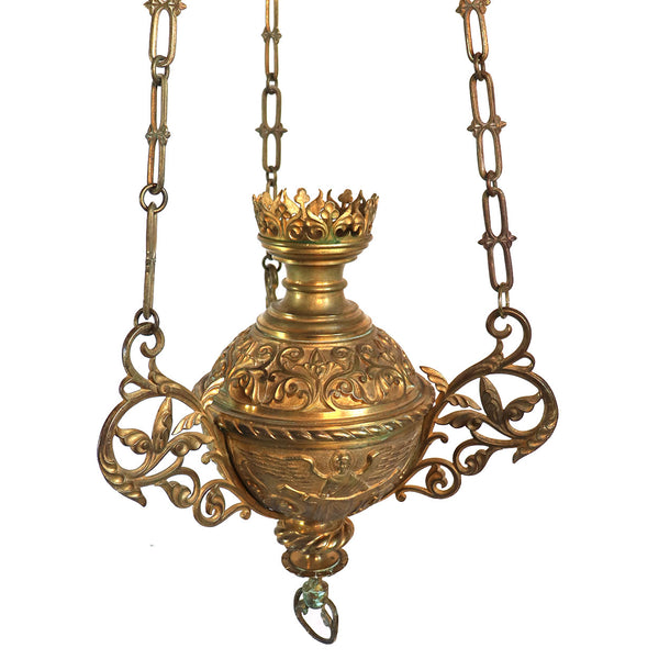 French Gothic Revival Brass Ecclesiastical Sanctuary Hanging Lamp