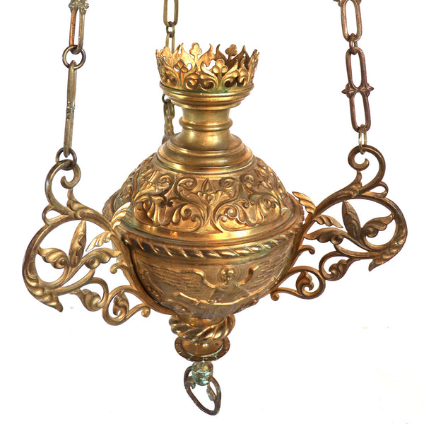 French Gothic Revival Brass Ecclesiastical Sanctuary Hanging Lamp