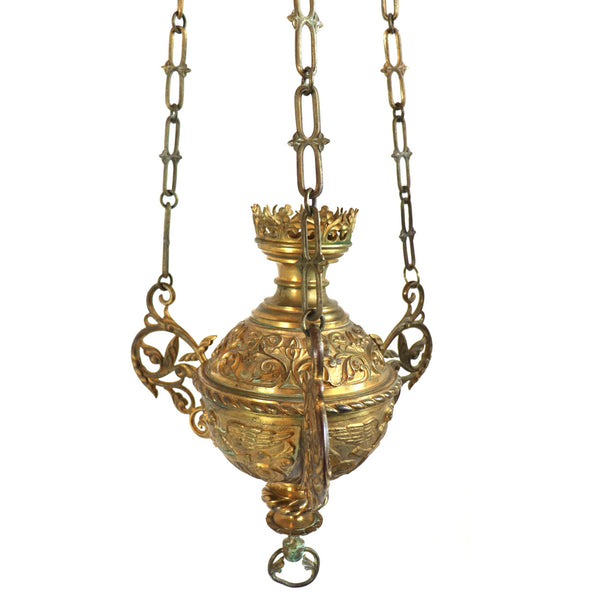 French Gothic Revival Brass Ecclesiastical Sanctuary Hanging Lamp