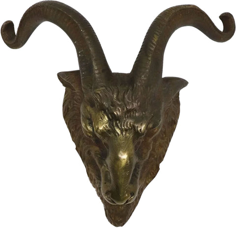 English Cast Bronze Ram's Head Coat Wall Hook