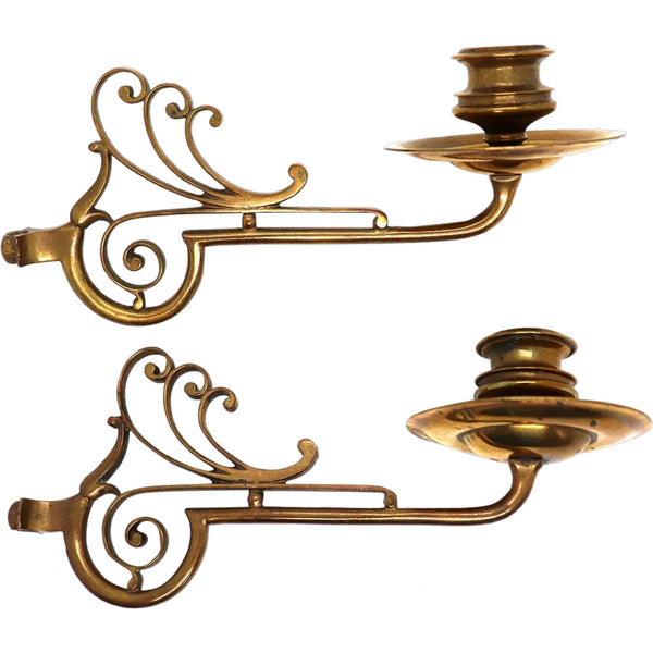 Pair of English Art Nouveau Brass Piano Bracket Swivel Candle Sconce Arms
