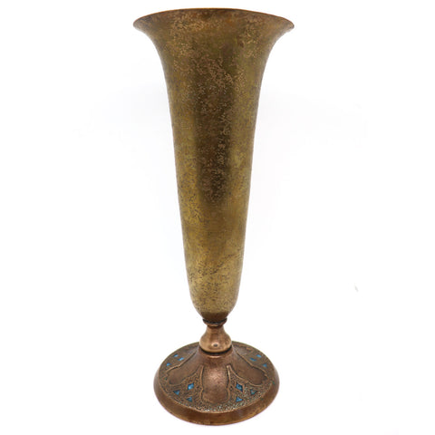 American Louis C. Tiffany Furnaces Favrile Bronze and Enamel 166A Trumpet Vase