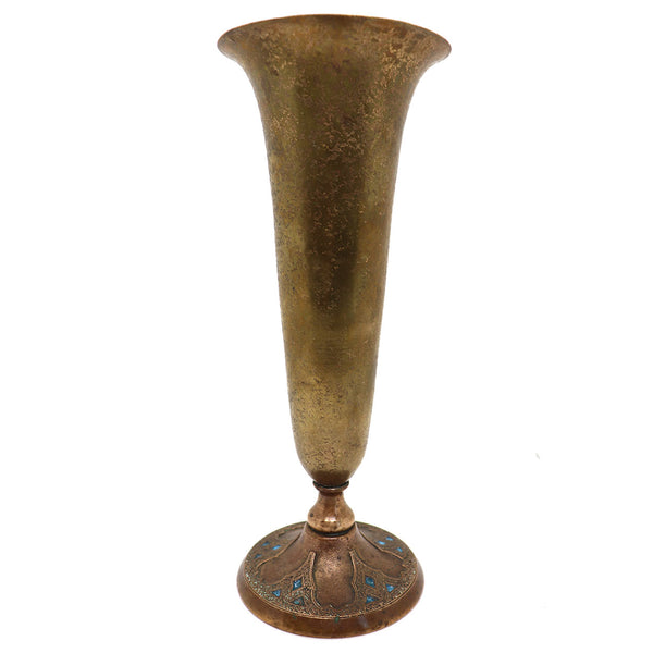 American Louis C. Tiffany Furnaces Favrile Bronze and Enamel 166A Trumpet Vase