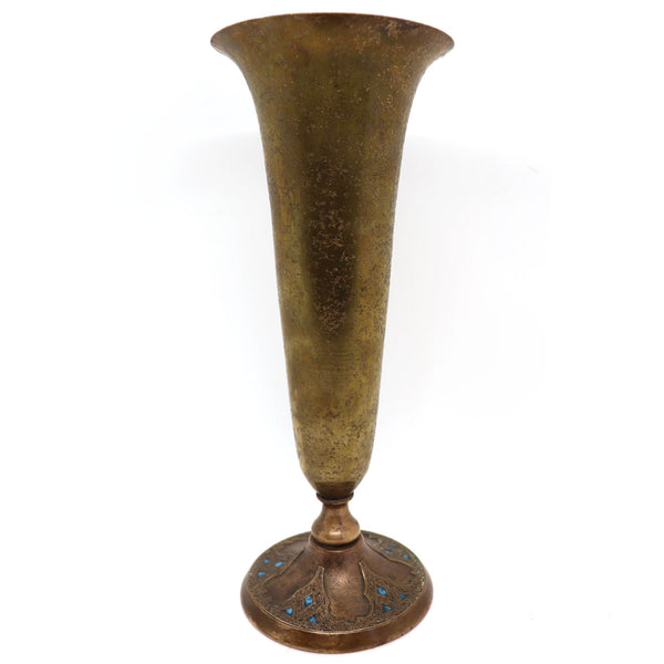 American Louis C. Tiffany Furnaces Favrile Bronze and Enamel 166A Trumpet Vase