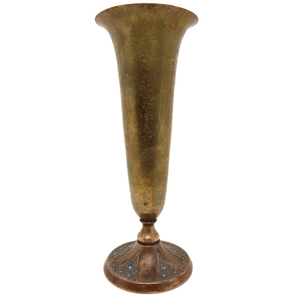 American Louis C. Tiffany Furnaces Favrile Bronze and Enamel 166A Trumpet Vase