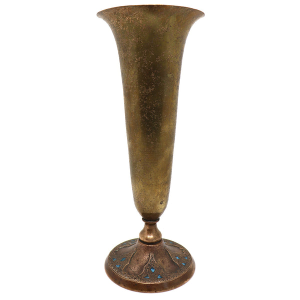 American Louis C. Tiffany Furnaces Favrile Bronze and Enamel 166A Trumpet Vase