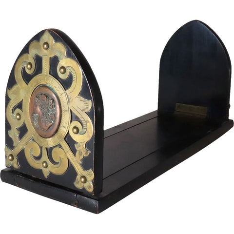 English Brass and Copper Mounted Ebonized Wood Extending Book Slide