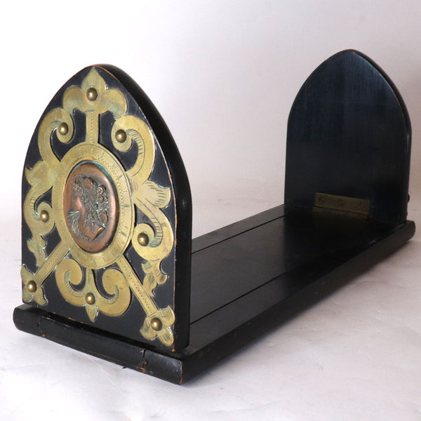 English Brass and Copper Mounted Ebonized Wood Extending Book Slide