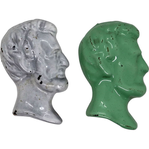 Two American Chicago Vitreous Enamel Cast Iron Abraham Lincoln Paperweights