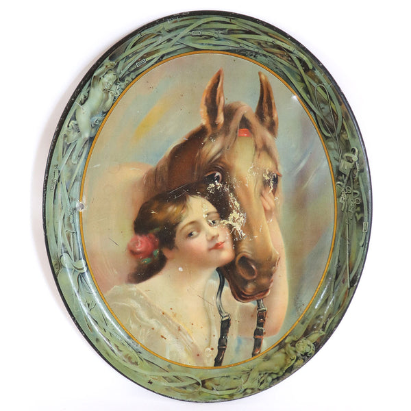 American Chas. Ehlen for Meek Tin Litho Advertising Tray, Lady and Horse