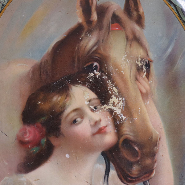 American Chas. Ehlen for Meek Tin Litho Advertising Tray, Lady and Horse