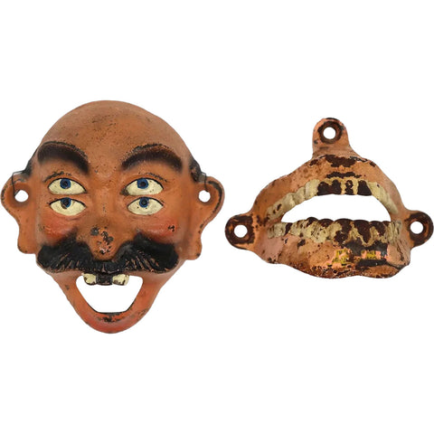 Two American Wilton Painted Cast Iron Novelty Wall Mount Bottle Openers