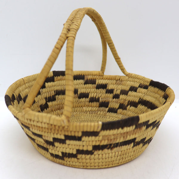 Native American Papago Yucca and Devil's Claw Two-Color Handled Basket