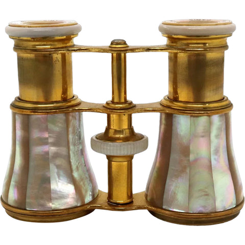 French Parisian Lemaire Mother-of-Pearl and Gilt Brass Opera Glasses