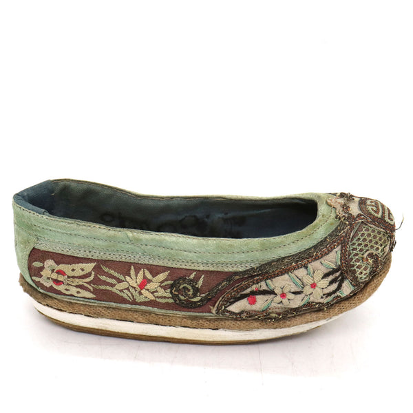 Four Chinese Embroidered Silk Fabric Bound Foot Lotus Shoes and Slipper
