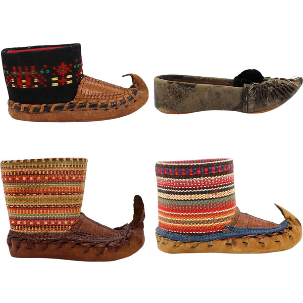 Four Serbian and Romanian Leather Embroidered Opanci/Opinca Children's Shoes