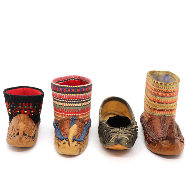 Four Serbian and Romanian Leather Embroidered Opanci/Opinca Children's Shoes