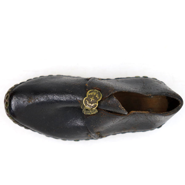 Rare Pair English Lancashire Brass, Leather, Wood Children's Sabot Clog Shoes
