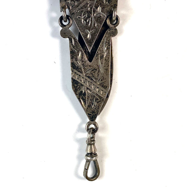 American Aesthetic Movement Sterling Silver Pocket Watch Fob  / Chatelaine Clip