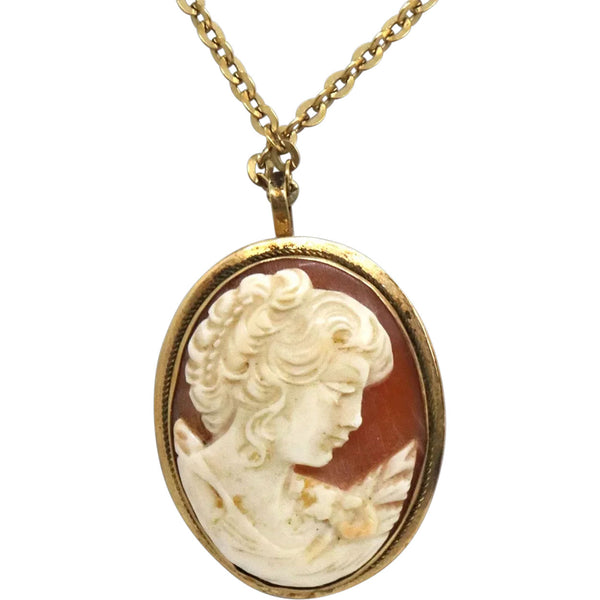 Italian 18 Karat Yellow Gold Cameo Chain Necklace Pendant and Pin