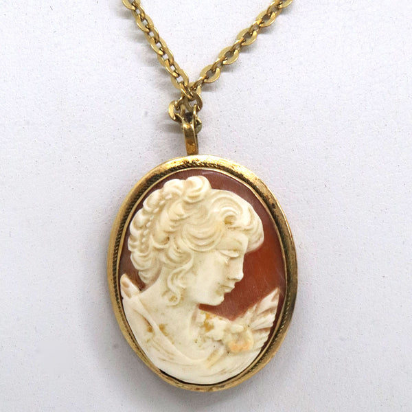 Italian 18 Karat Yellow Gold Cameo Chain Necklace Pendant and Pin