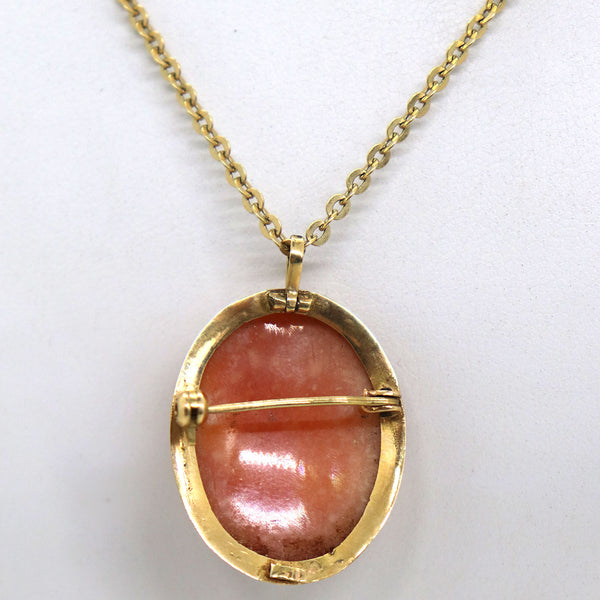 Italian 18 Karat Yellow Gold Cameo Chain Necklace Pendant and Pin