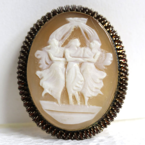 Italian Donadio Silver and Cameo Brooch and Necklace Pendant with Box