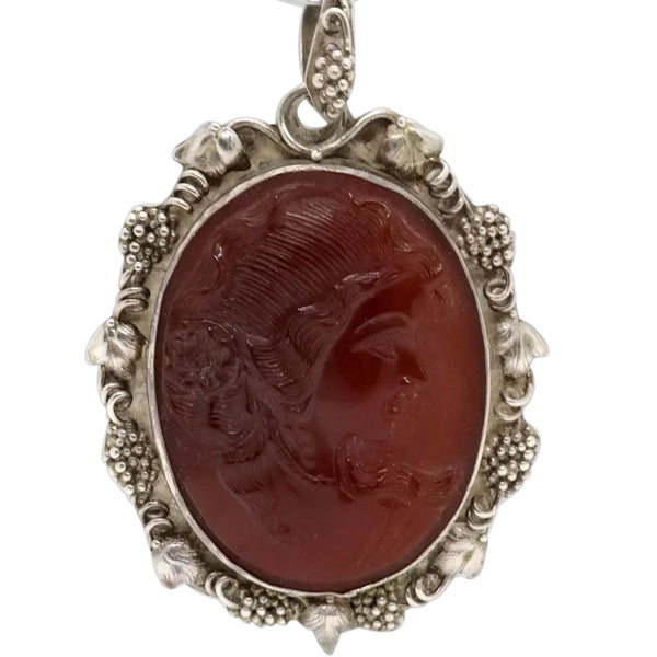 Continental Sterling Silver and Glass Cameo Portrait Necklace Pendant