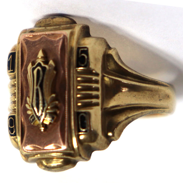 American Jostens 10 Karat Yellow and Rose Gold 1950 Men's School Ring