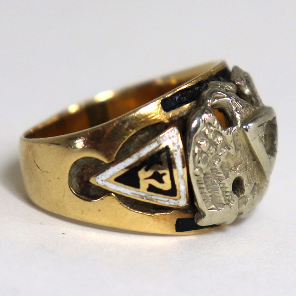 Vintage 14 Karat Yellow and White Gold 32nd Degree Masonic Men's Ring