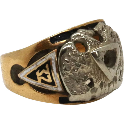 Vintage 14 Karat Yellow and White Gold 32nd Degree Masonic Men's Ring