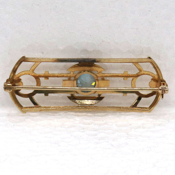 American Art Nouveau 10 Karat Yellow Gold and Pale Blue Stone Bar Pin
