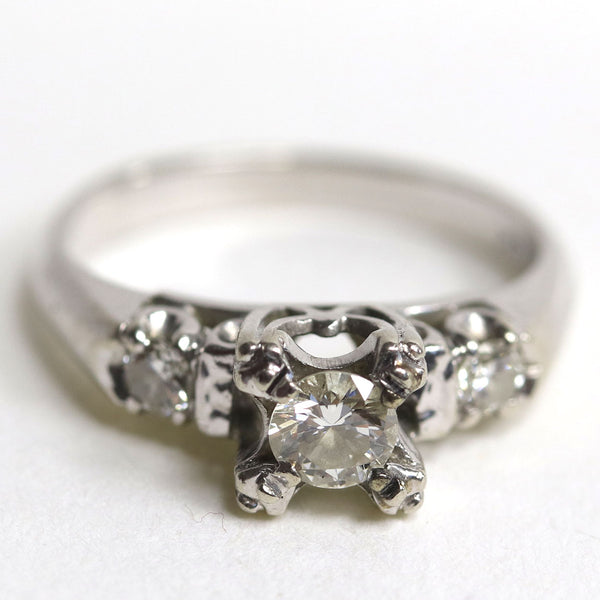 Vintage 14 Karat White Gold Round Brilliant Cut Triple-Diamond Lady's Ring