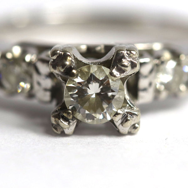 Vintage 14 Karat White Gold Round Brilliant Cut Triple-Diamond Lady's Ring