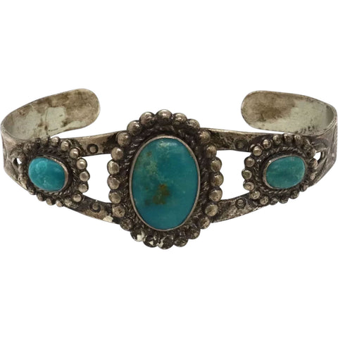 Native American Bell Trading Post Sterling Silver and Turquoise Cuff Bracelet